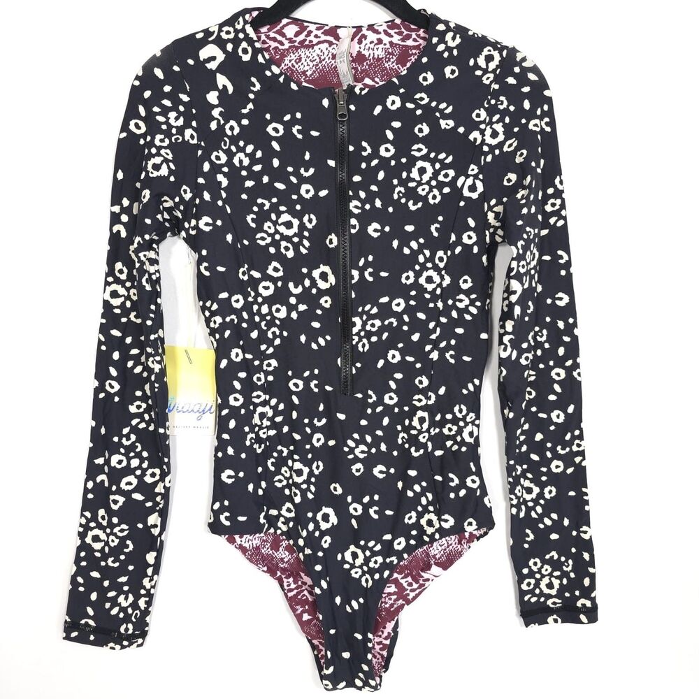 Maaji One Piece Swimsuit S Long Sleeve Zipper Rashguard Floral Reversible NWT
